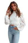 2020 new sexy hollowed-out long-sleeved zipper solid color lace blouse for women in stock for cross-border trade with Europe and America Item Picture